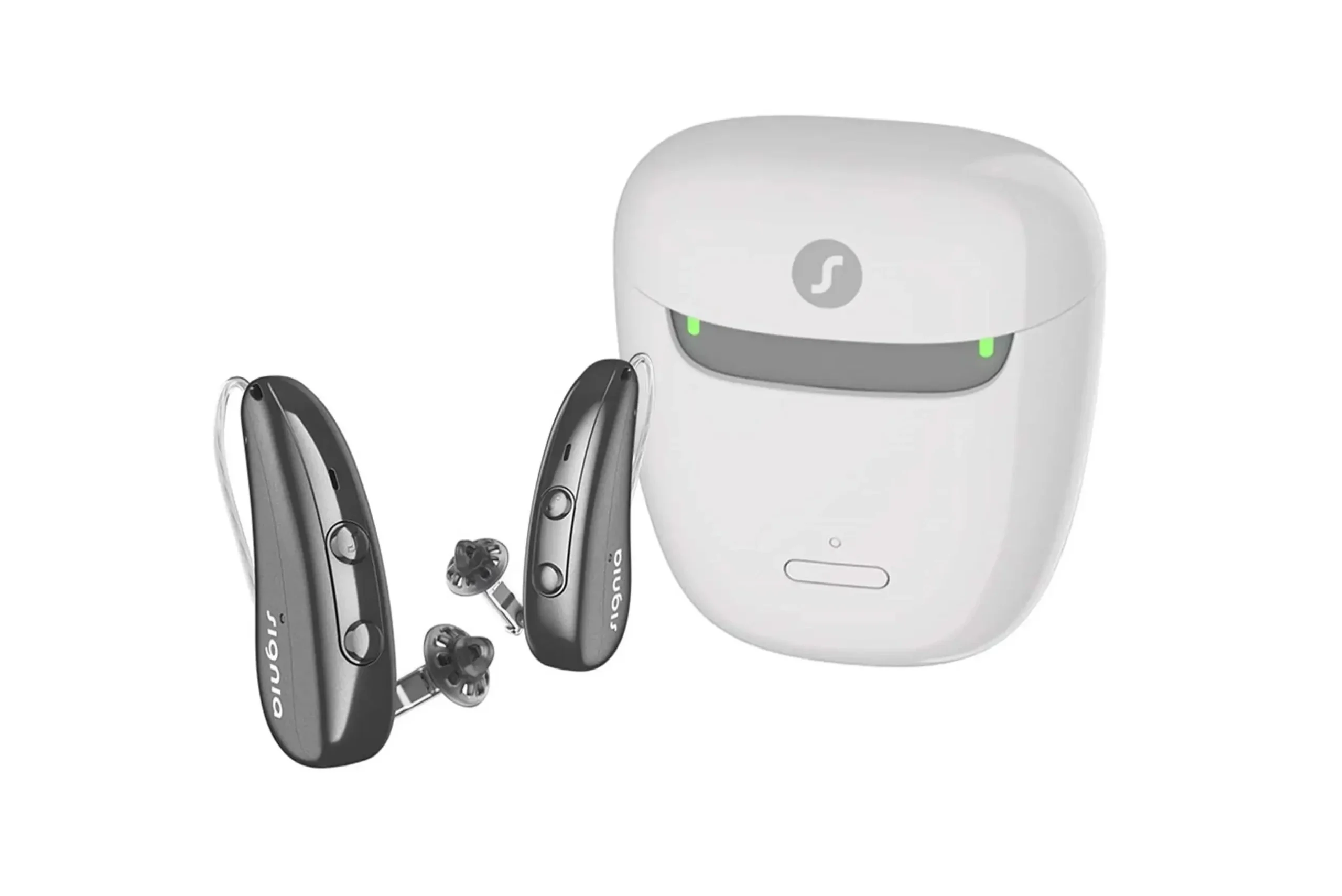 Signia RIC hearing aids with charger